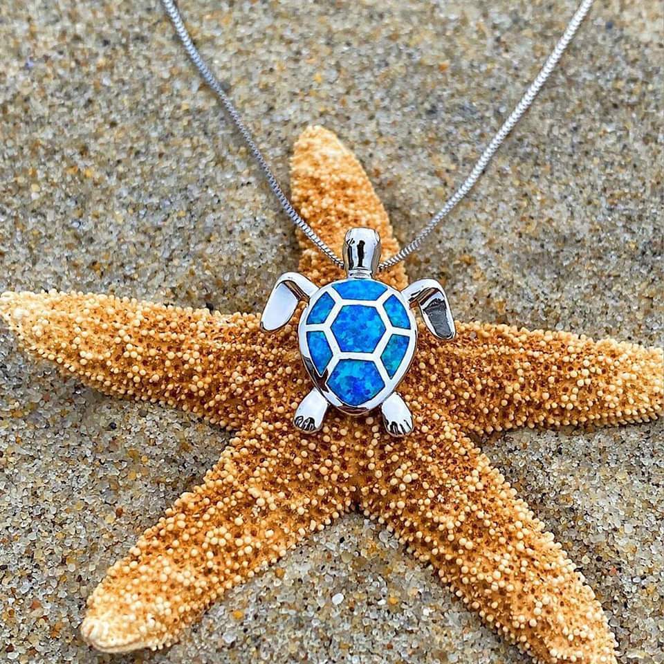 Set ketting en oorbellen "Zeeschildpad" met opaal