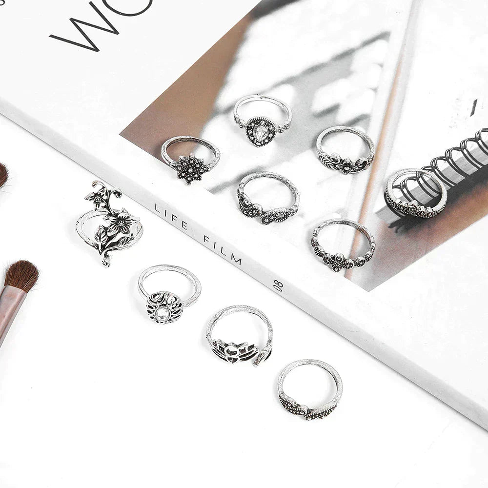 Set met Ringen in Antiek Zilver met Betoverde Details