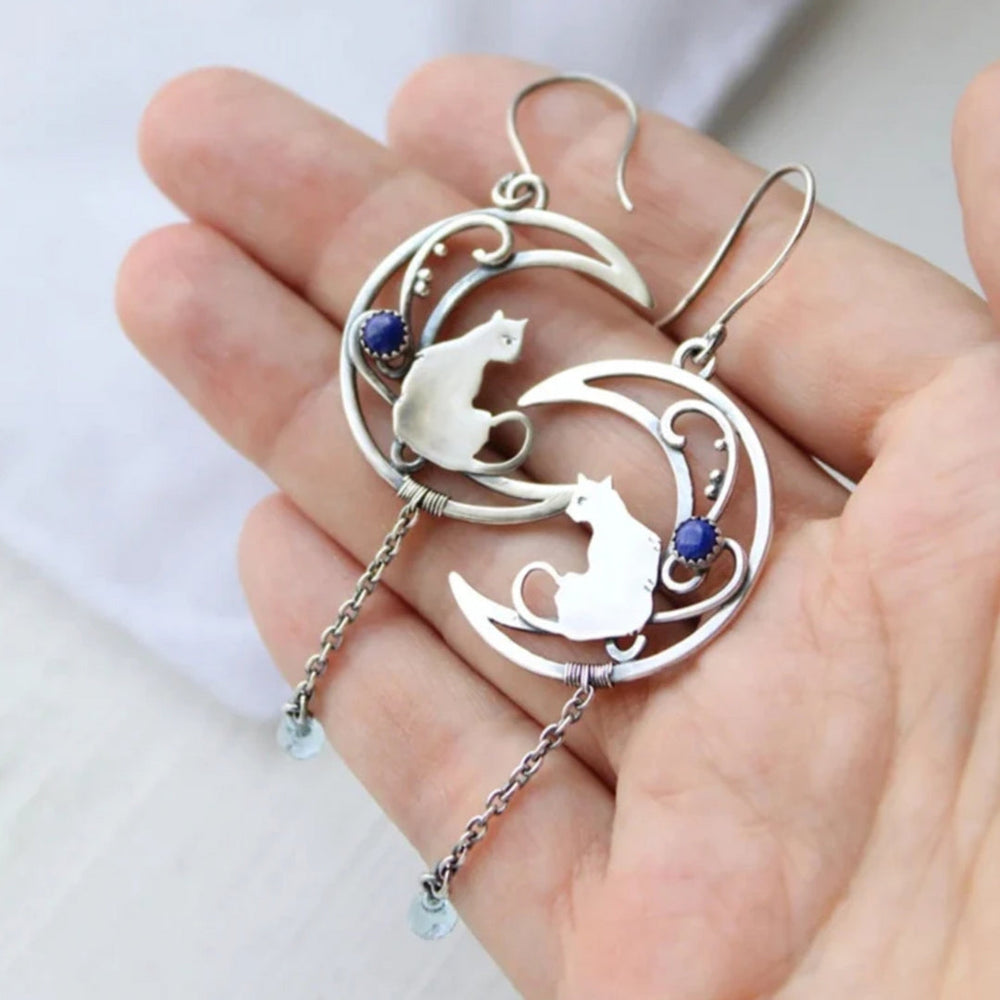 Blauwe Zirkonia Kat Boho Oorbellen in Sterling Zilver