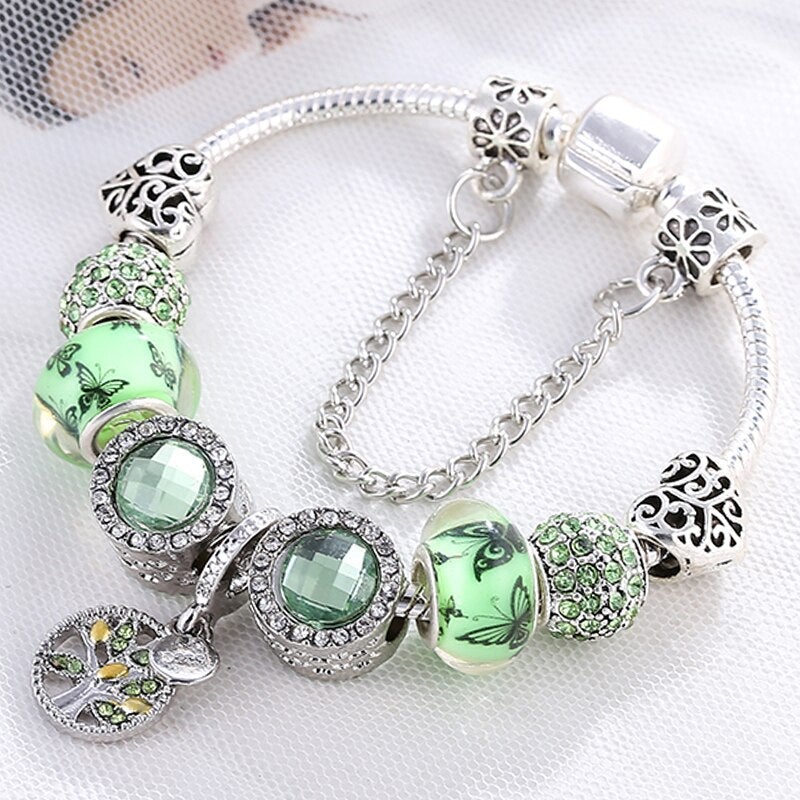 Armband met groene kristallen - sterling zilver