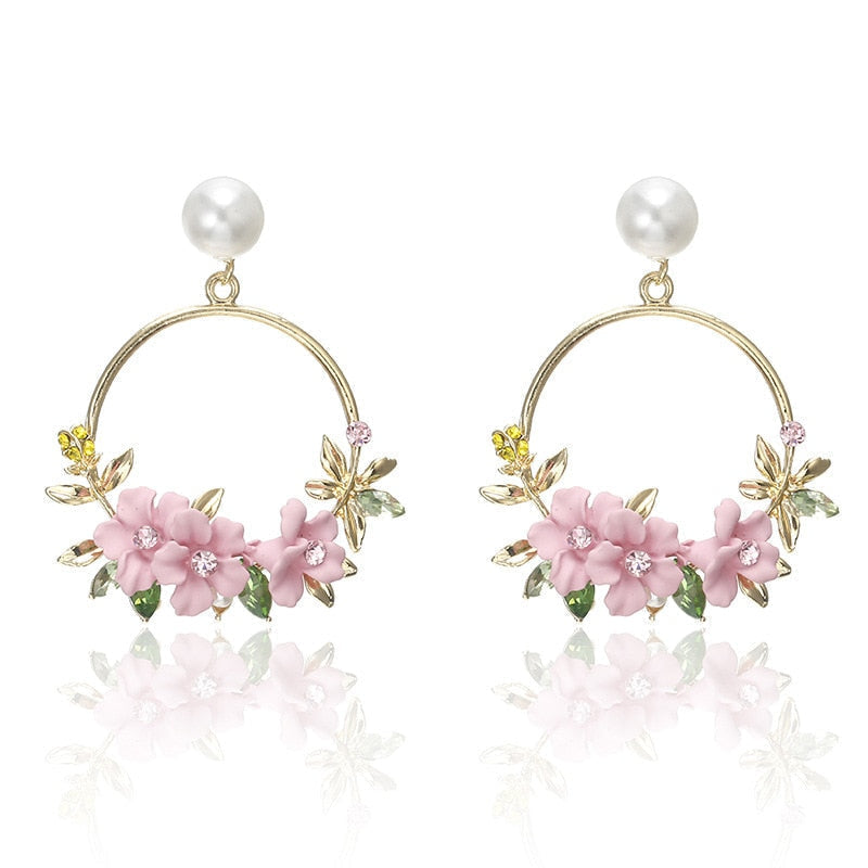 Ronde Bloemen-Oorbellen met Parel