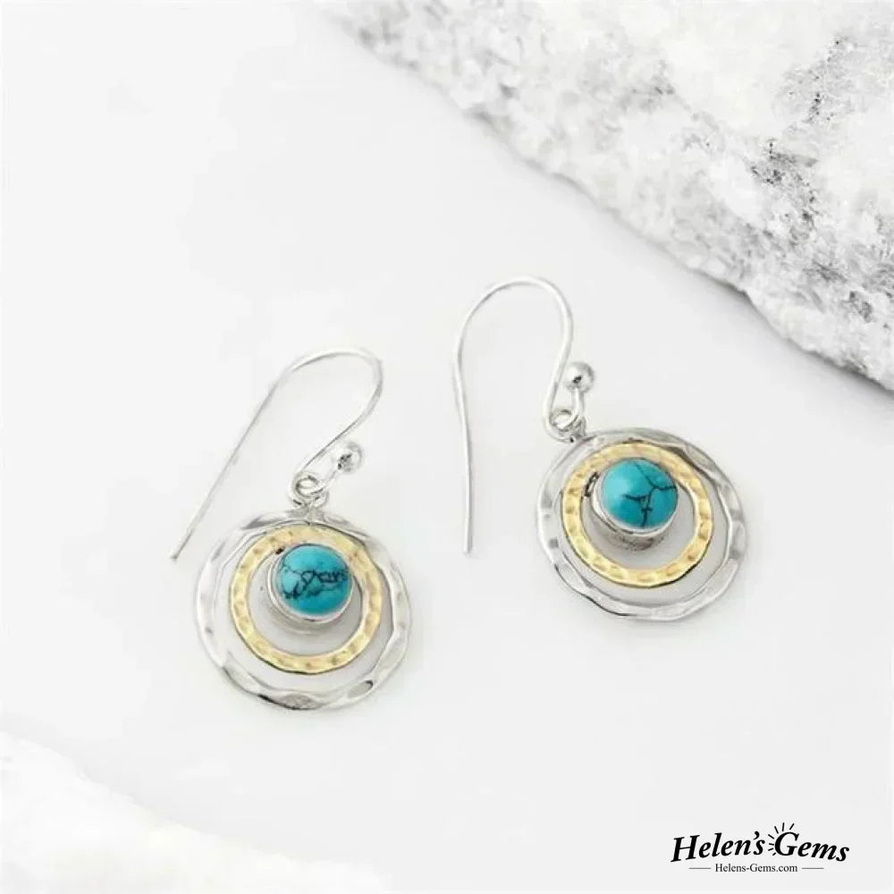 Boho Saturn Oorbellen: Turkoois & Goud
