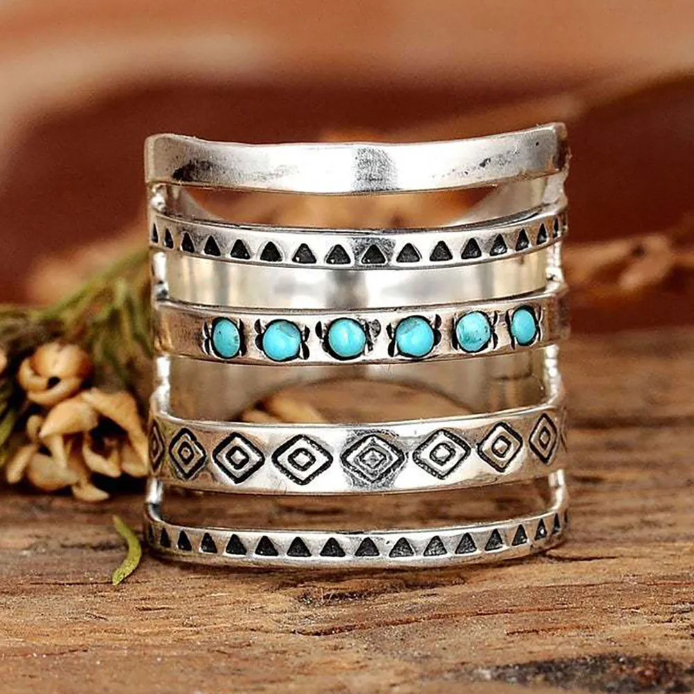 Boheemse zilveren ring met turkooise stenen