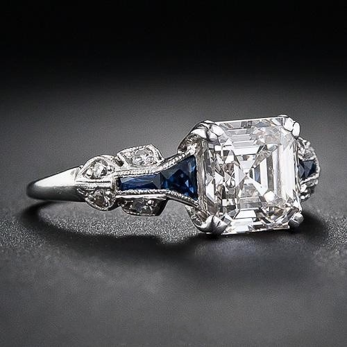 Schitterende vintage zilveren ring met blauwe stenen