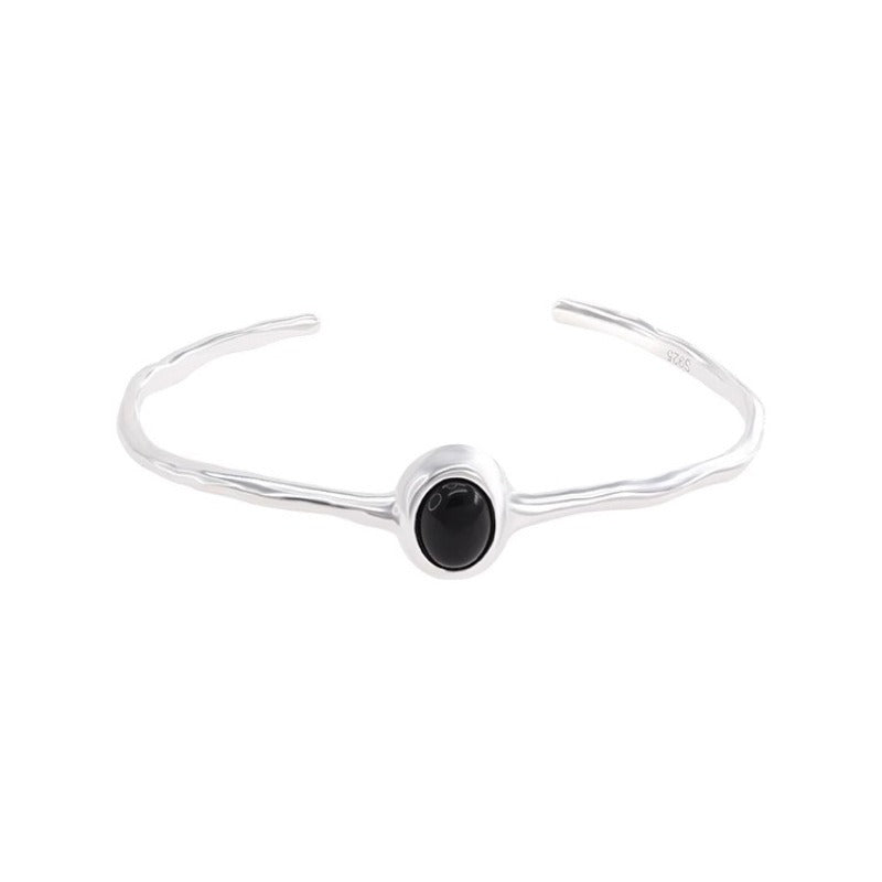 Zwarte Steen Verzilverde Armband