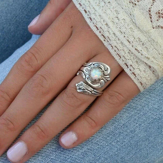 Witte Opaal Lepel Verstelbare Ring