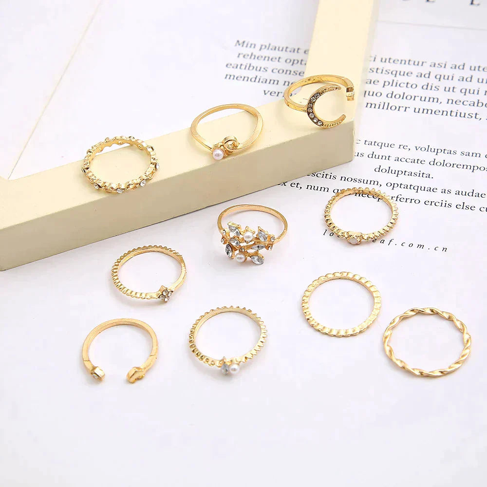 10-delig set ringen in boho-stijl