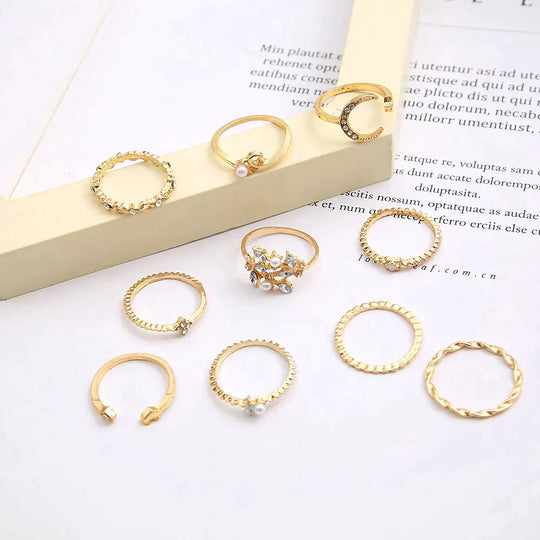 10-delig set ringen in boho-stijl