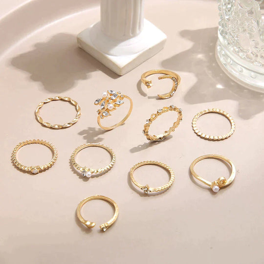 10-delig set ringen in boho-stijl