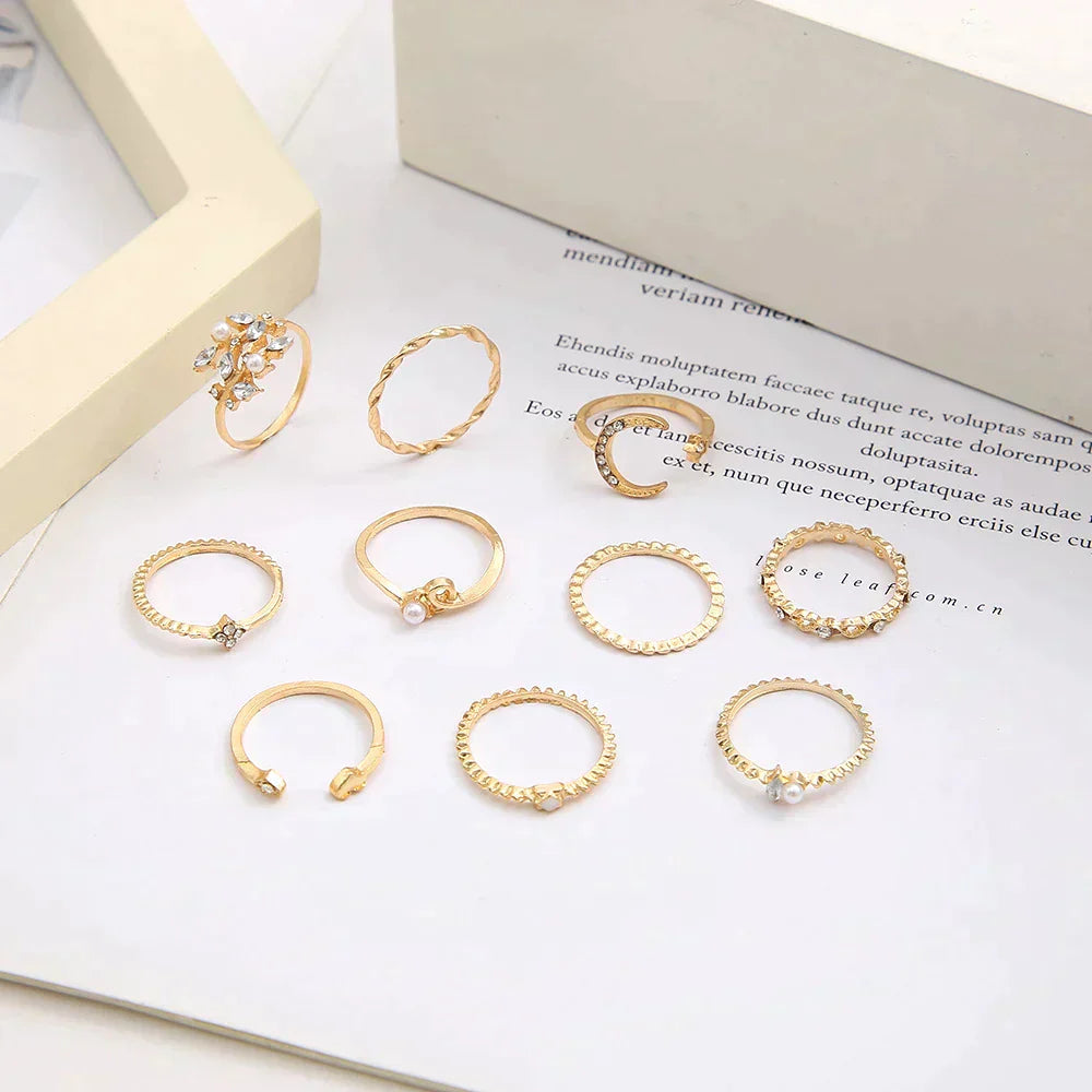 10-delig set ringen in boho-stijl