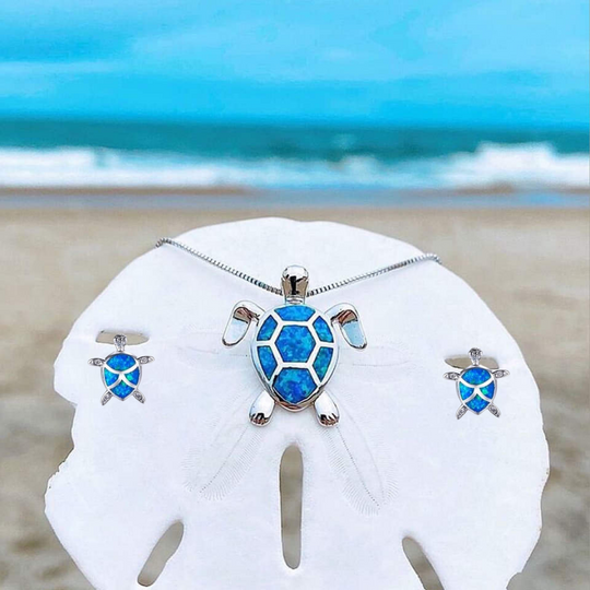 Set ketting en oorbellen "Zeeschildpad" met opaal