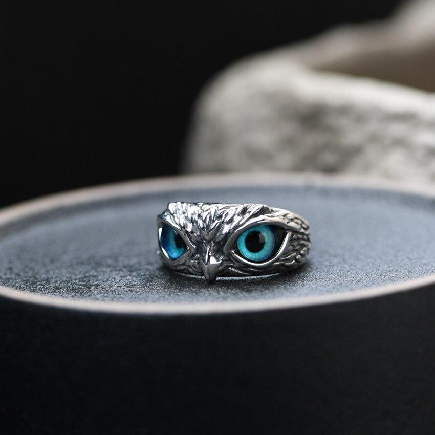 Verstelbare zilveren ring "Uil" met blauwe opaal