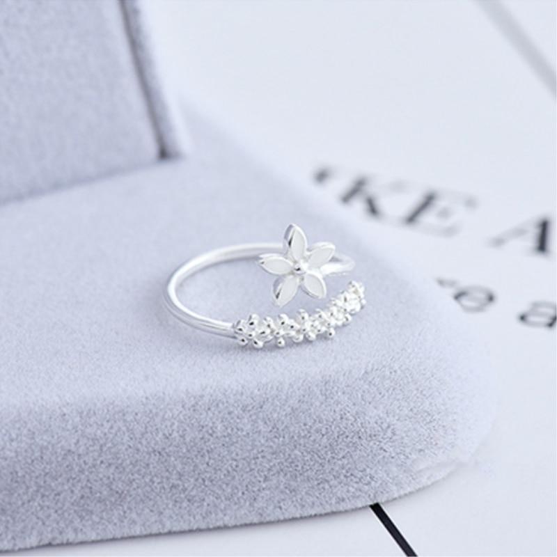 Verstelbare ring van 925 sterling zilver met handgeschilderd emaille-wildbloemenmotief