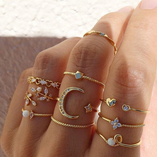 10-delig set ringen in boho-stijl