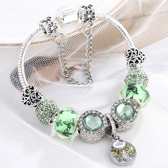 Armband met groene kristallen - sterling zilver