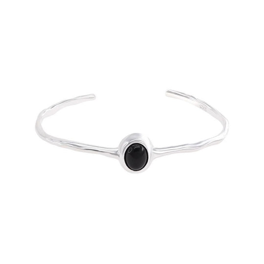 Zwarte Steen Verzilverde Armband