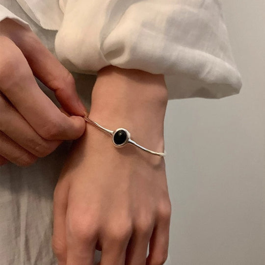 Zwarte Steen Verzilverde Armband