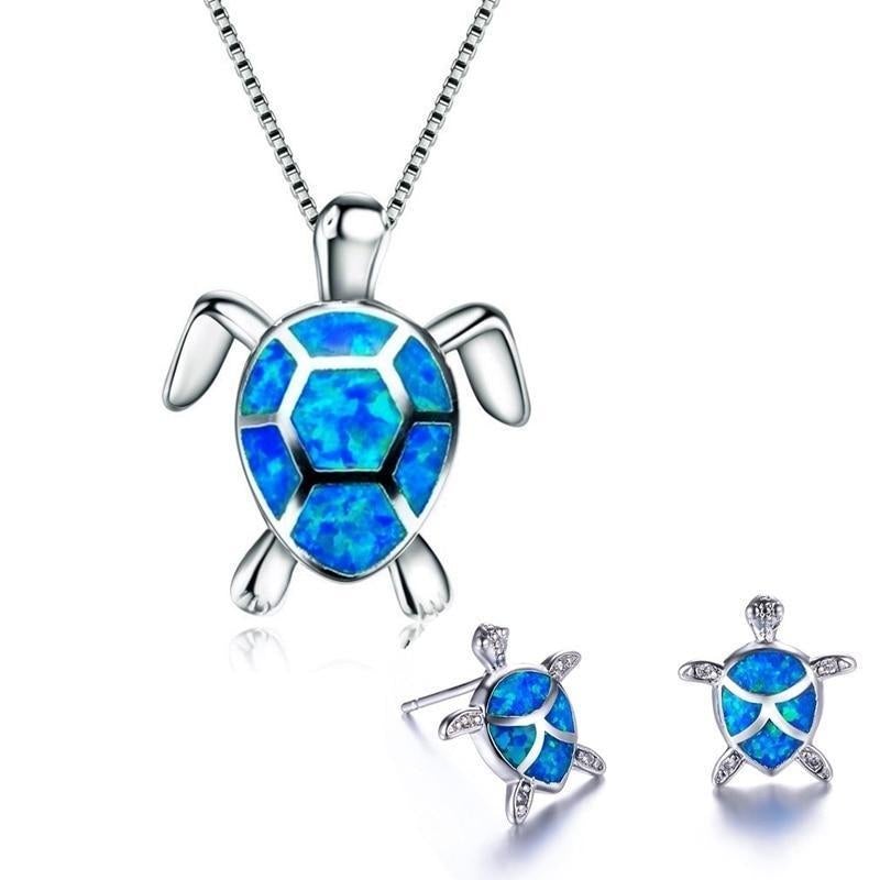Set ketting en oorbellen "Zeeschildpad" met opaal