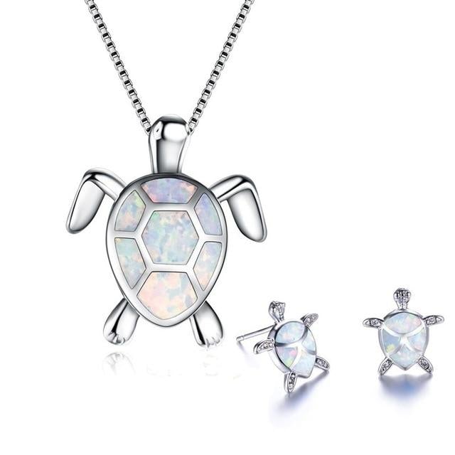 Set ketting en oorbellen "Zeeschildpad" met opaal