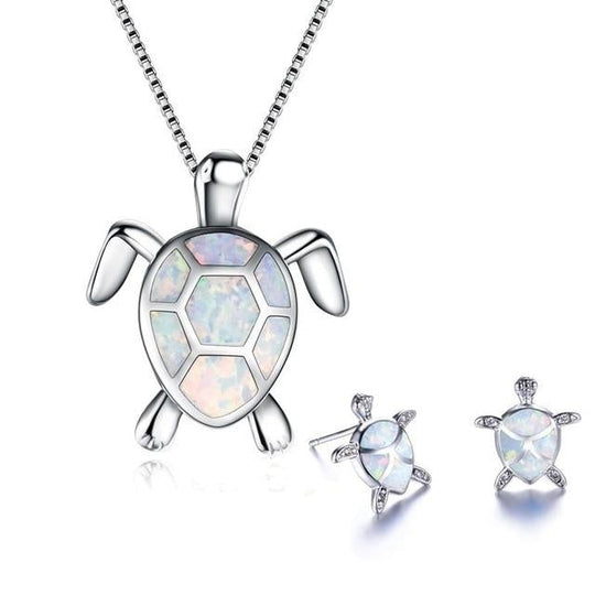 Set ketting en oorbellen "Zeeschildpad" met opaal