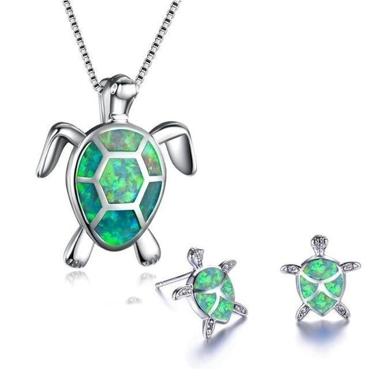 Set ketting en oorbellen "Zeeschildpad" met opaal