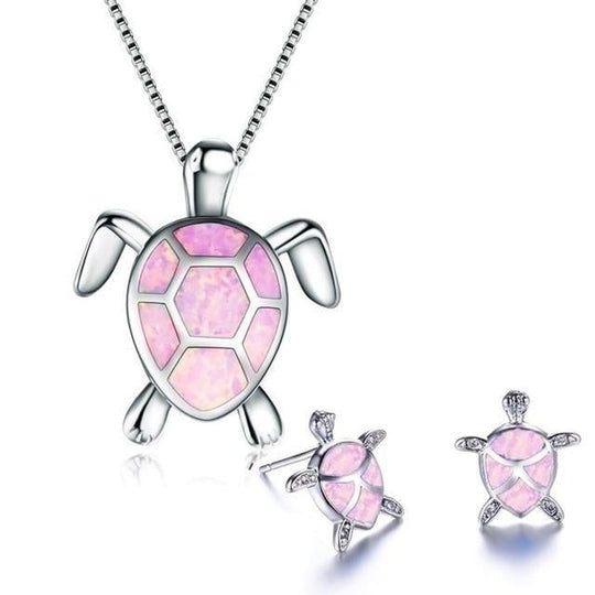 Set ketting en oorbellen "Zeeschildpad" met opaal
